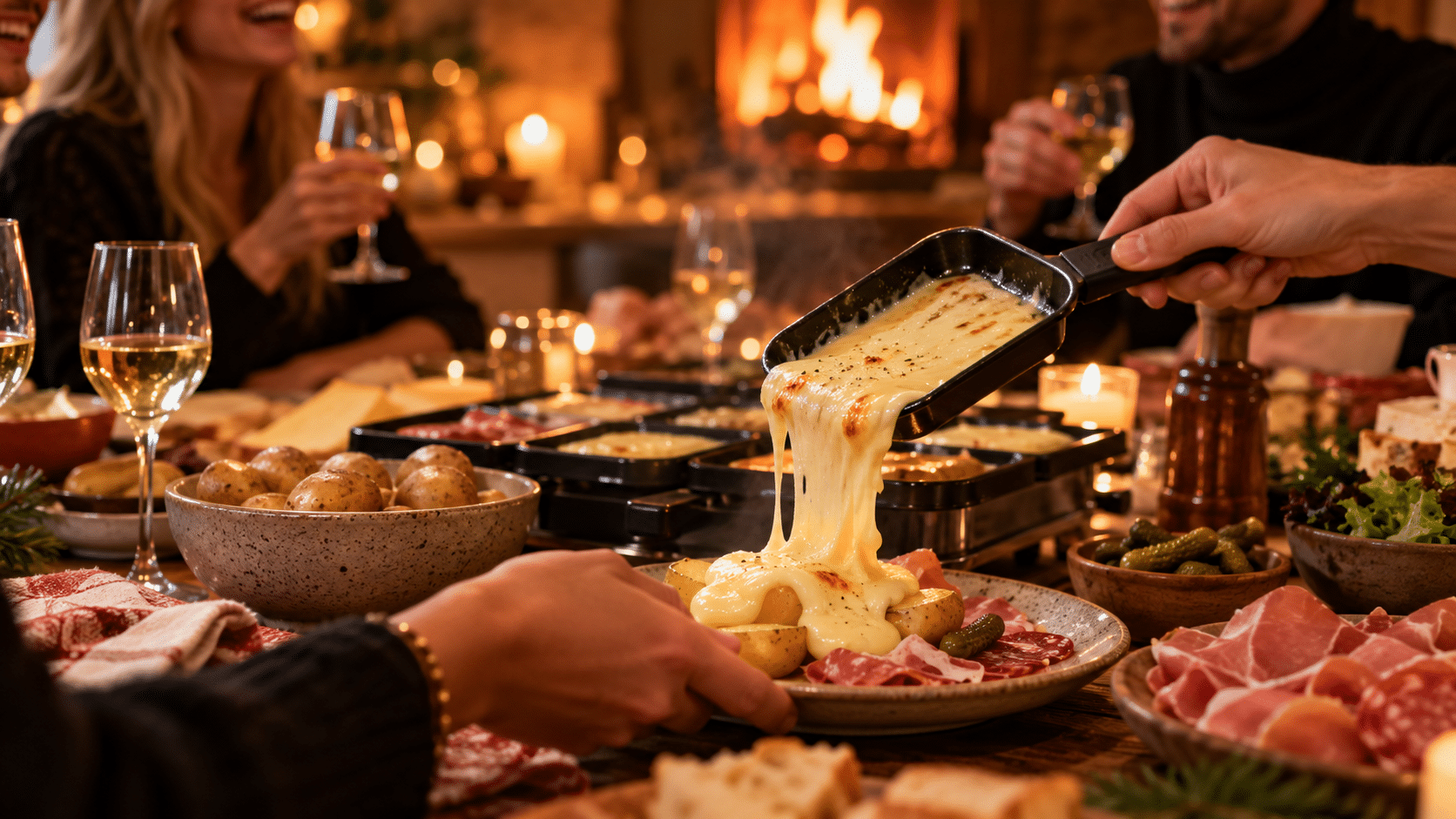Dîner raclette chaleureux entre amis